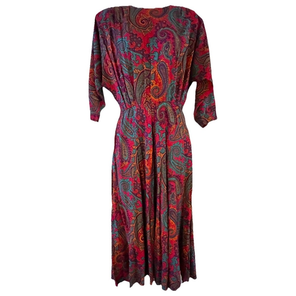 Vintage E.D. Michaels Womens‎ Maxi Dress Sz 5-6 Dolman Sleeve Paisley 100% Rayon